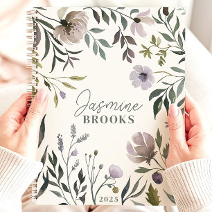 Muted Watercolor Floral 2025 Custom Name Planner