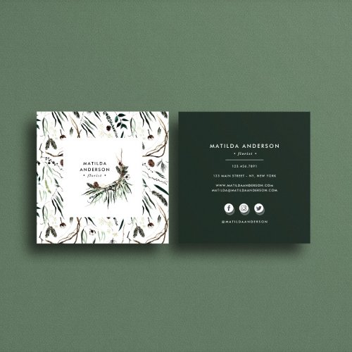 Muted watercolor floral modern elegant stylish square business card