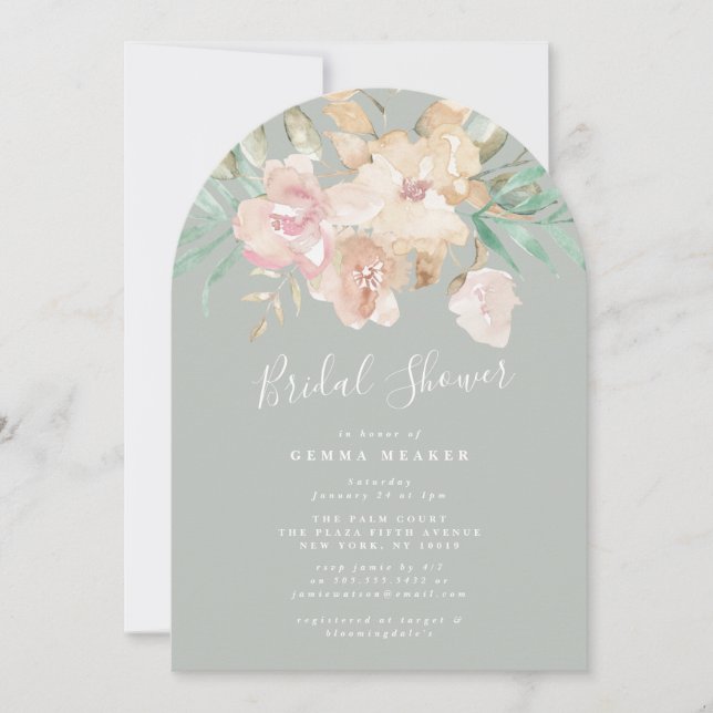 Muted Watercolor Florals Arch Bridal Shower Invitation (Front)