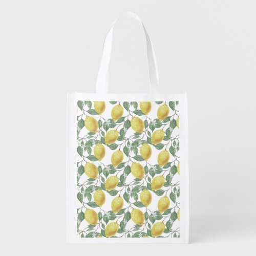 Muted Watercolor Lemon Blossoms Kitchen Garden  Grocery Bag