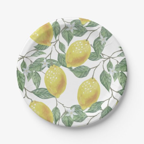 Muted Watercolor Lemon Blossoms Kitchen Garden  Paper Plates