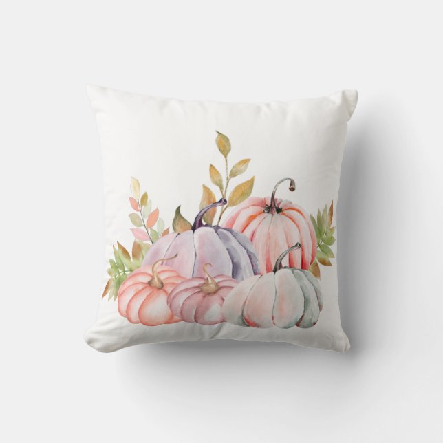 Muted watercolor Pumpkin Pillow (Front)