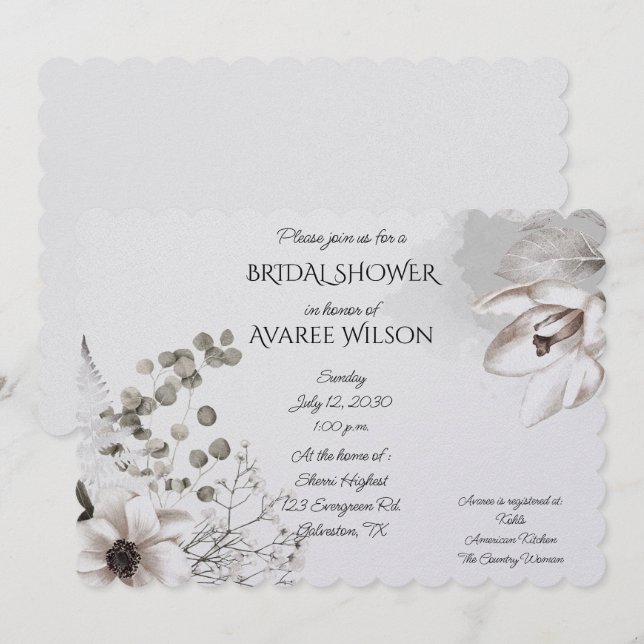 Muted Watercolor White and Gray Flowers (Front/Back)