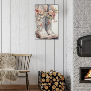 Muted Wildflower Cowgirl Boots Rustic Floral Art Faux Canvas Print