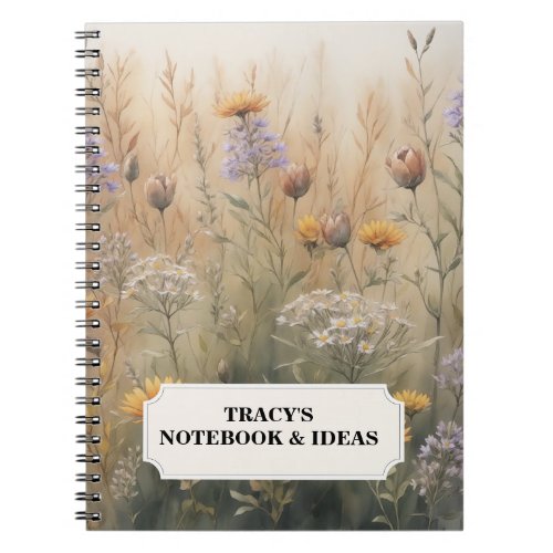 Muted Wildflowers Floral Editable Name Notebook