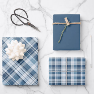 Muted Winter Tartan Plaid in Shades of Blues... Wrapping Paper Sheets
