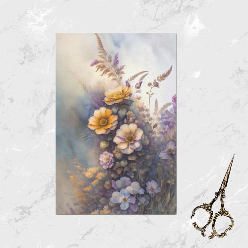 Muted Yellow Purple Flowers Watercolor Tissue Paper