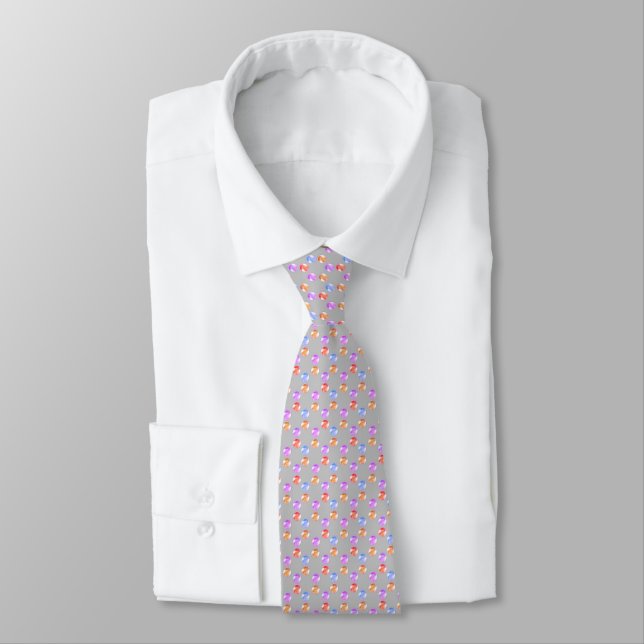 Muticolored Polka Dots on Silver Neck Tie (Tied)