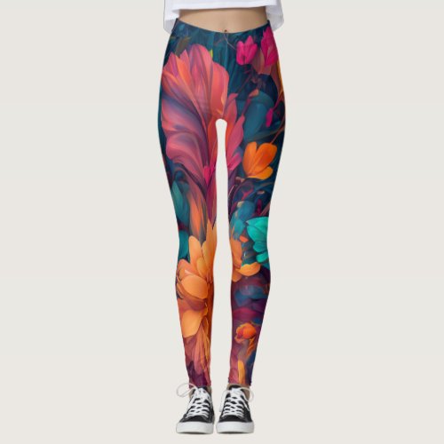 Muticolored Whimsical Floral Romantic Artsy Leggings