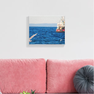Mutiny Bay Tugboat Bird Blue Water Photograph Canvas Print