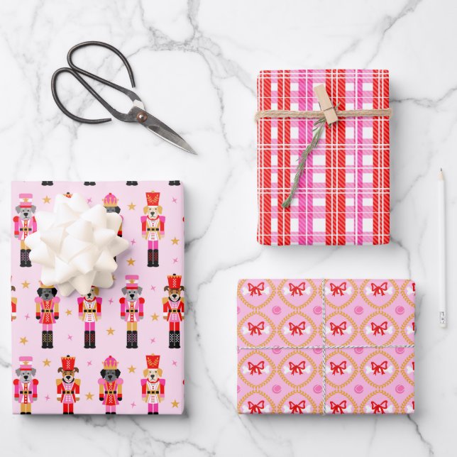 Muttcracker Christmas - Pink Dog Nutcrackers Wrapping Paper Sheets (Front)