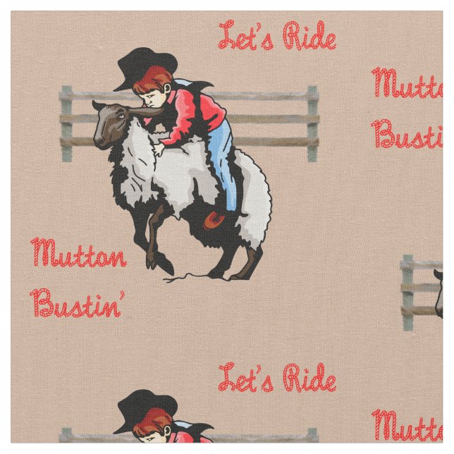Mutton Bustin' Cowboy Rodeo Print Fabric (Close Up)