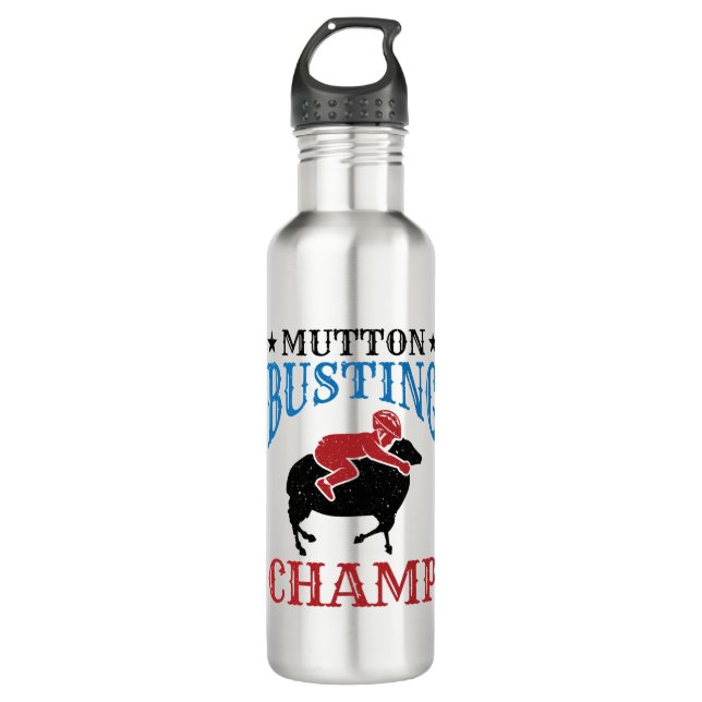 Mutton Busting Champ Sheep Riding Stainless Steel Water Bottle (Front)