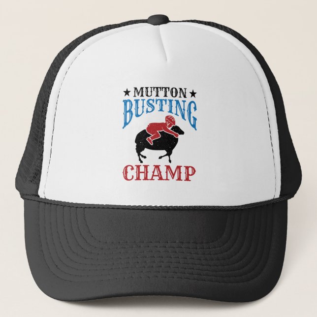 Mutton Busting Champ Sheep Riding Trucker Hat (Front)