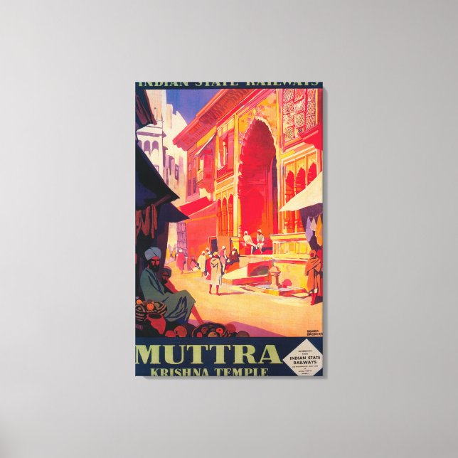 Muttra Krishna Temple Travel Poster Canvas Print (Front)
