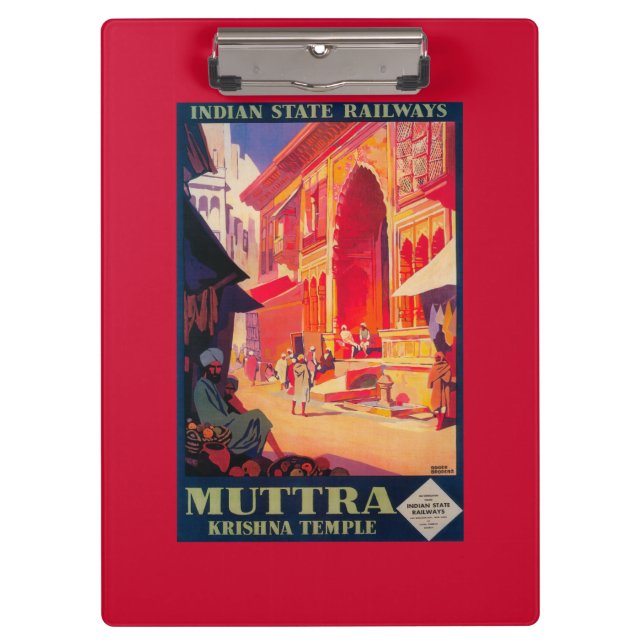Muttra Krishna Temple Travel Poster Clipboard (Front)