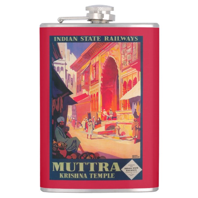 Muttra Krishna Temple Travel Poster Flask (Front)
