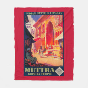 Muttra Krishna Temple Travel Poster Fleece Blanket