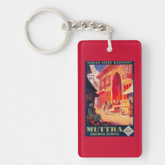 Muttra Krishna Temple Travel Poster Keychain (Front)