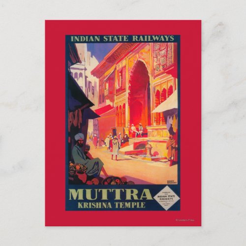 Muttra Krishna Temple Travel Poster Postcard