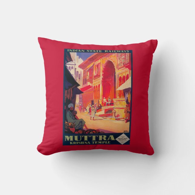Muttra Krishna Temple Travel Poster Throw Pillow (Front)