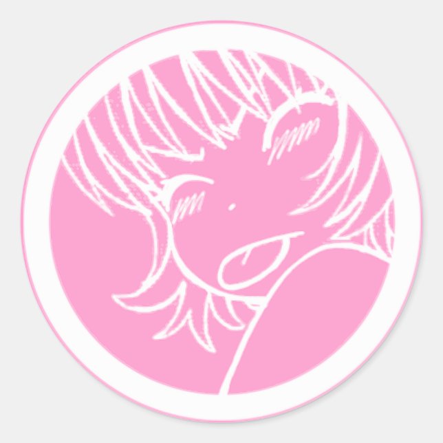muuhh - cute anime - kawaii >_< pink classic round sticker (Front)