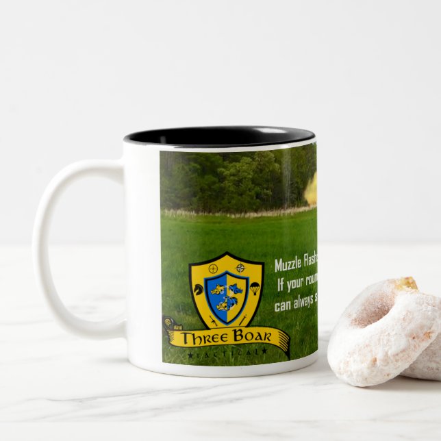 Muzzle Flash: If your round misses them........ Two-Tone Coffee Mug (With Donut)