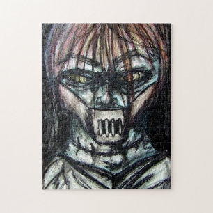 Muzzled Patient in Straitjacket Charcoal Art Jigsaw Puzzle