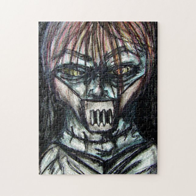 Muzzled Patient in Straitjacket Charcoal Art Jigsaw Puzzle (Vertical)