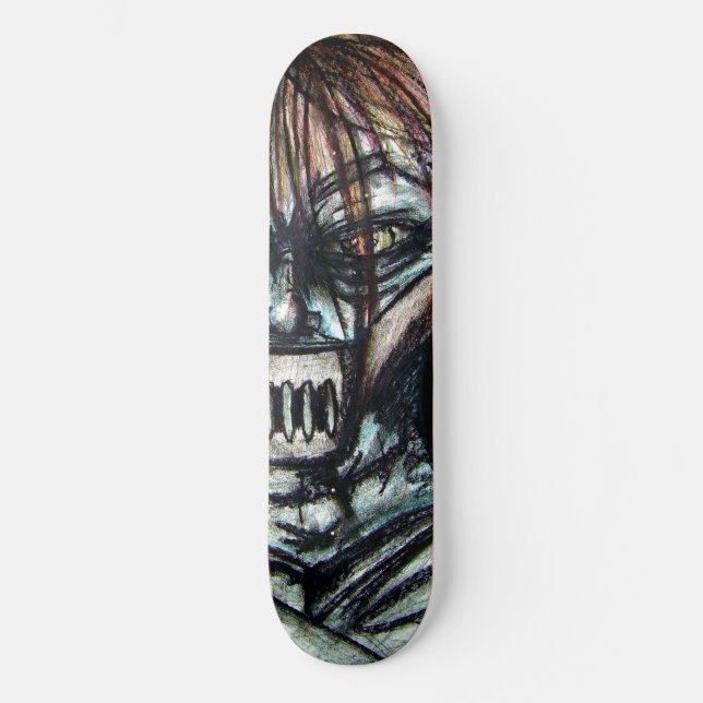 Muzzled Patient in Straitjacket Charcoal Art Skateboard (Front)
