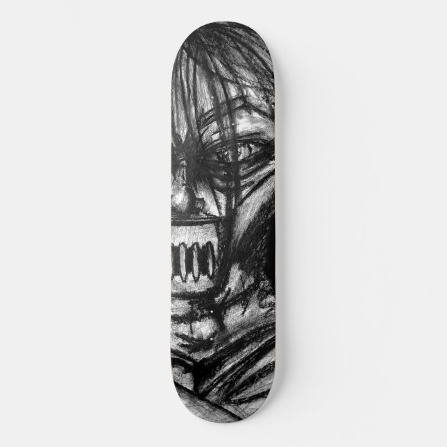 Muzzled Patient in Straitjacket Charcoal Art Skateboard (Front)