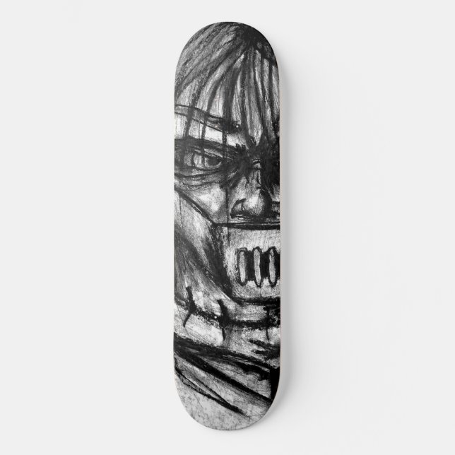 Muzzled Patient in Straitjacket Charcoal Art Skateboard (Front)