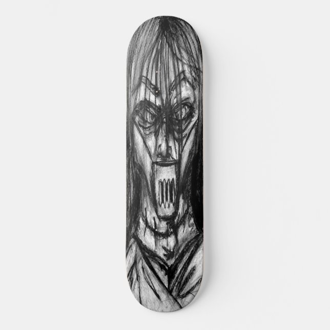Muzzled Patient in Straitjacket Charcoal Art Skateboard (Front)