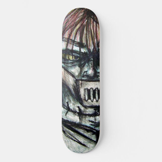 Muzzled Patient in Straitjacket Charcoal Art Skateboard Deck (Front)