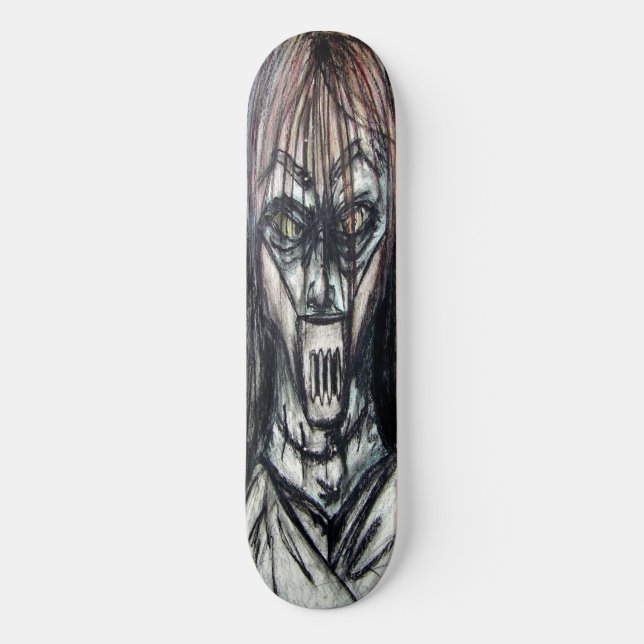 Muzzled Patient in Straitjacket Charcoal Art Skateboard Deck (Front)