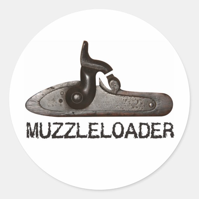Muzzleloader breech & hammer, black powder rifle classic round sticker (Front)