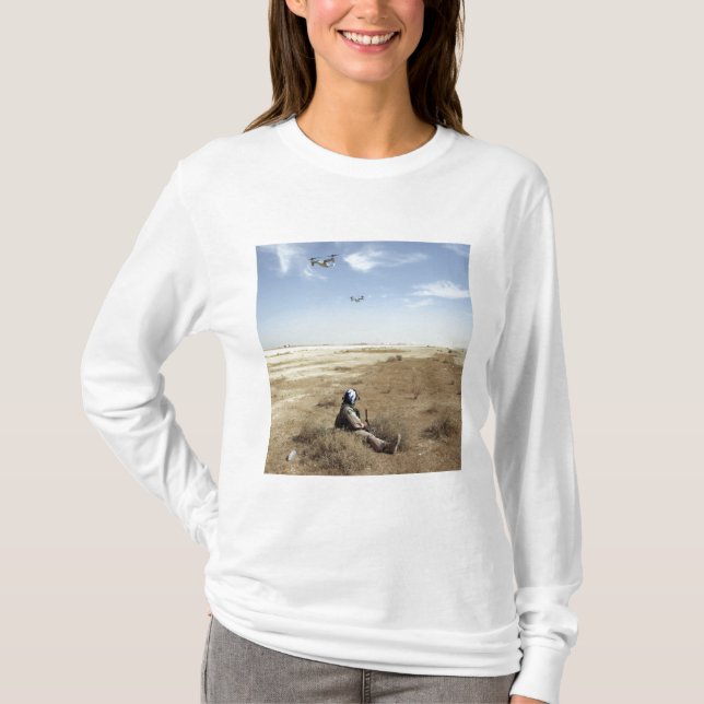 MV-22B Ospreys fly over US Navy Hospital Corpsm T-Shirt (Front)