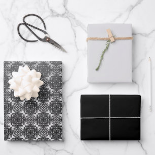 MVB Black Faux Lace Gray Wrapping Paper Sheets