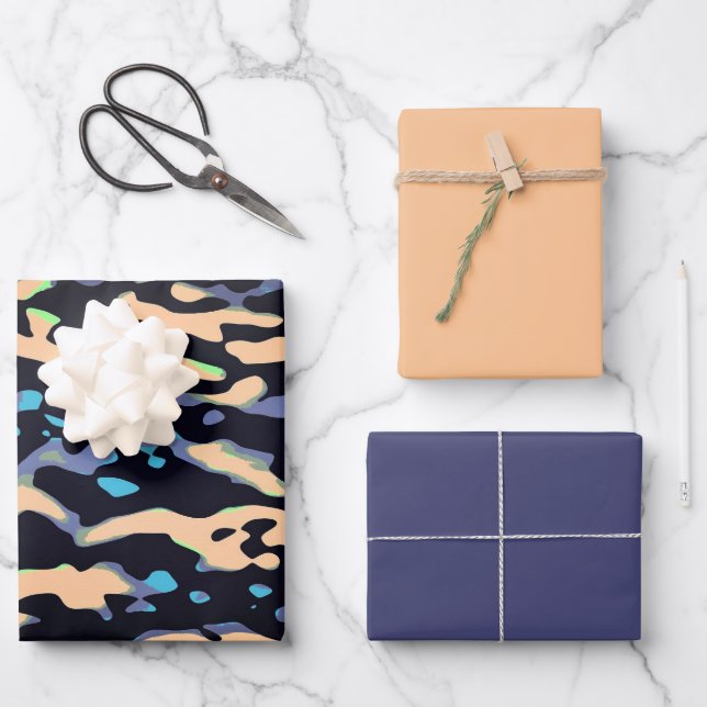 MVB Cameo Masculine Blue 2 Design Wrapping Paper Sheets (Front)