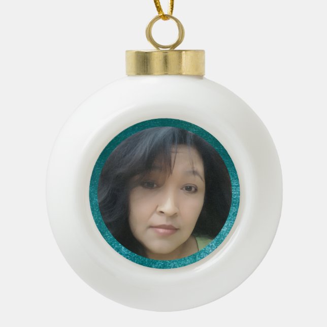 MVB Faux Velvet Teal Customizable Design Ceramic Ball Christmas Ornament (Front)