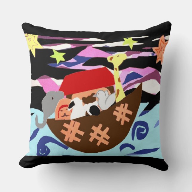 MVB Noah Ark Children's Pillow-Design 1 Throw Pillow (Front)