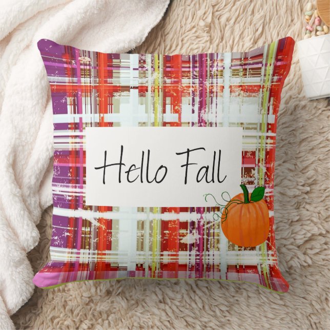 MVB Pumkin Plaid-Hello Fall Throw Pillow (Blanket)