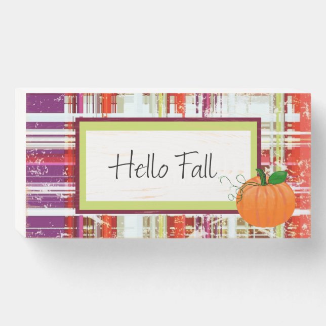 MVB Pumkin Plaid Wood- Hello Fall Box Sign (Front Horizontal)
