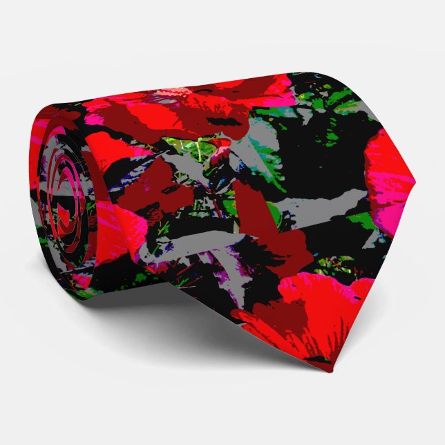 MVB Red Poppy Flowed Design Neck Tie (Rolled)