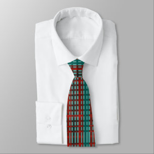 MVB Red Teal Plaid Pattern Neck Tie
