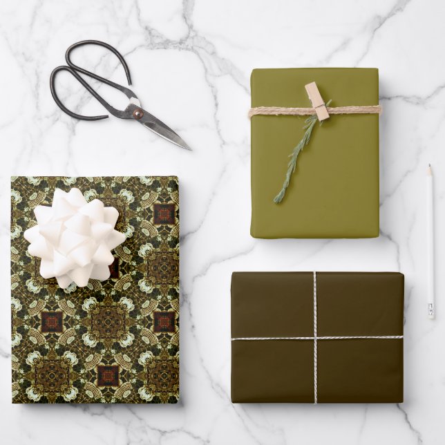MVB Rich Bronze Gold Pattern Design Wrapping Paper Sheets (Front)