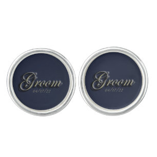 MVB Solid Navy -Blue with faded Gold Groom Text Cufflinks