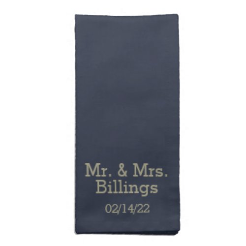 MVB Solid Navy Muted _Blue with Pewter Gold Groom  Cloth Napkin