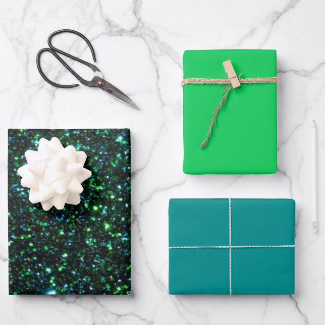 MVB Sparkly Green Blue Design Wrapping Paper Sheets (Front)