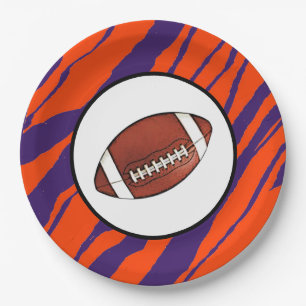 MVB Tiger Stripes Design- Orange & Purple Football Paper Plates